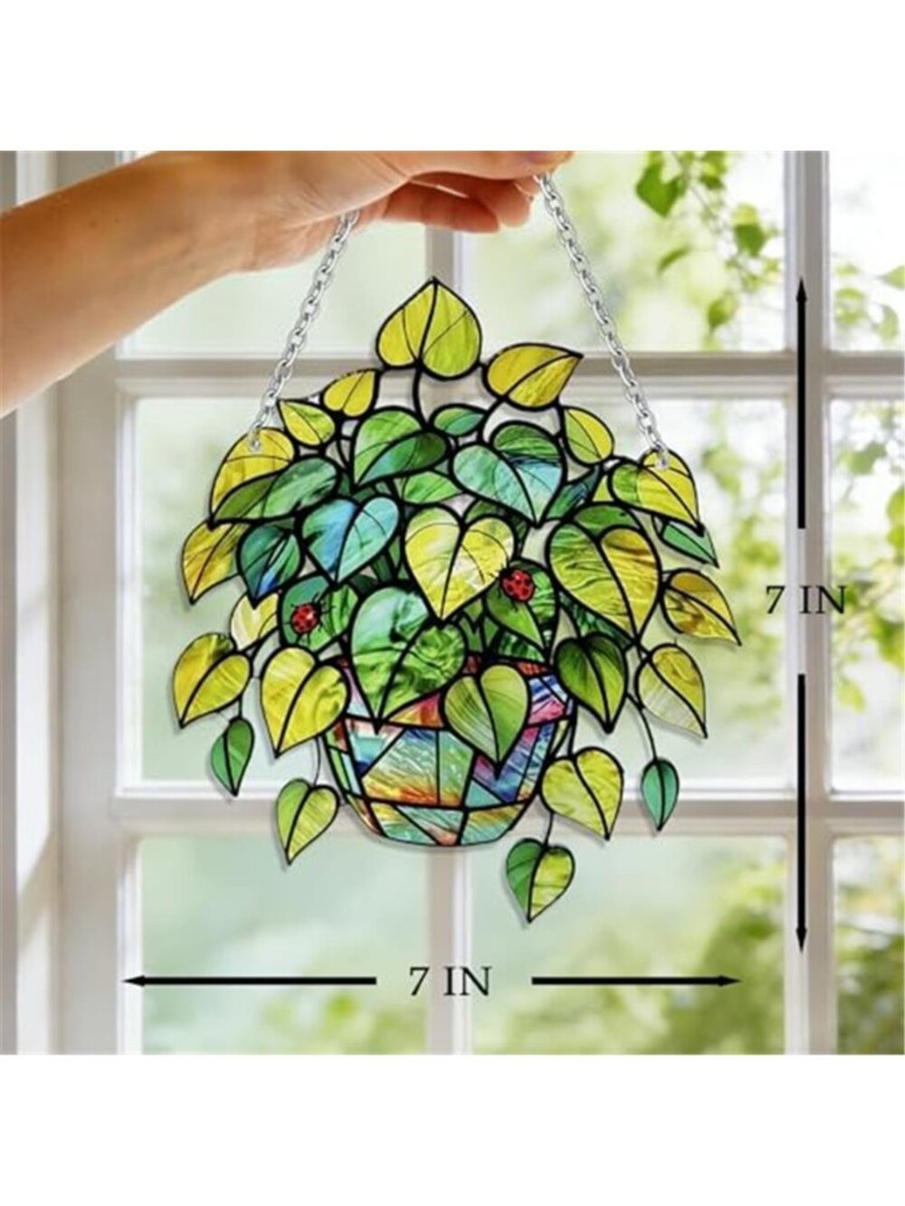 Plant Suncatcher Glass, Stained Glass Suncatcher Plant Window Hanging, Unique